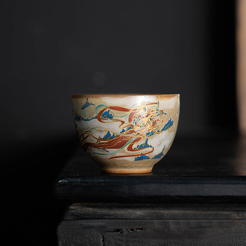 Dunhuang Flying Apsaras Ceramic Gaiwan Tea Cup 150ml