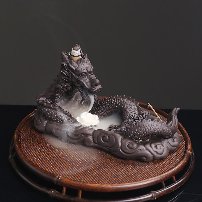 Purple Clay Dragon Incense Burner for Luck & Protection