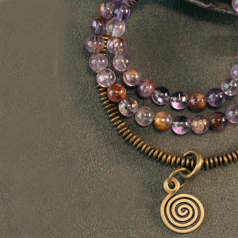 Love and Forgiveness Bracelet with Purple Phantom, Red Hematoid & Green Rutilated Quartz