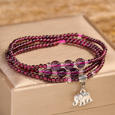 3mm Garnet Protection Bracelet with Elephant Abacus PiXiu Charm