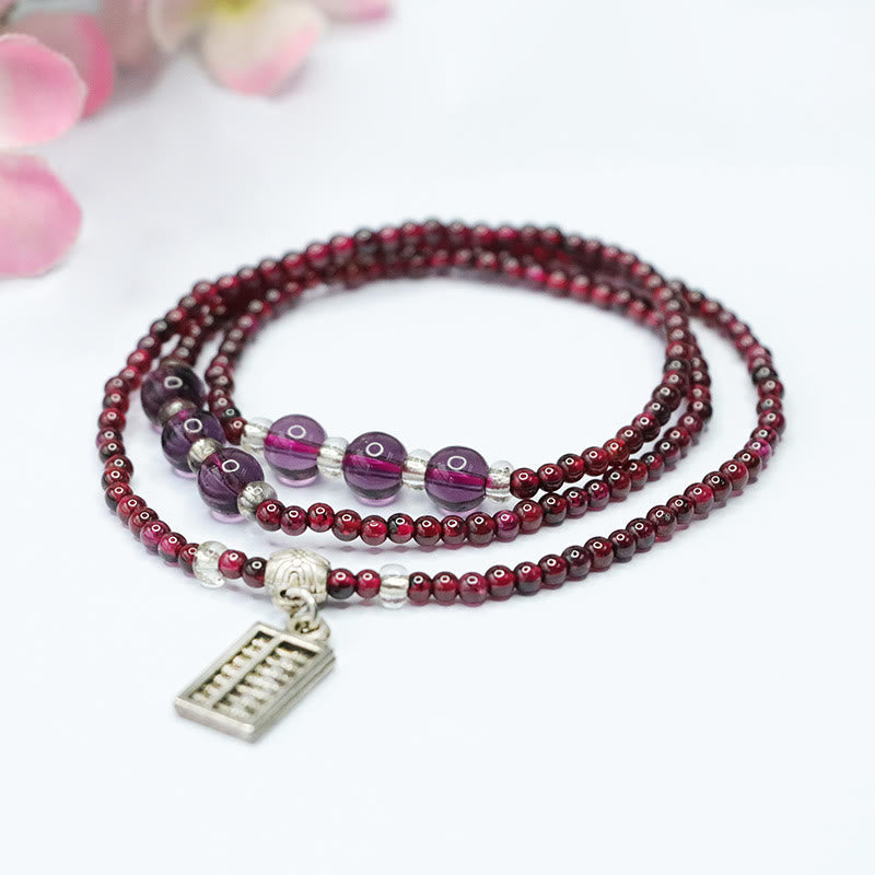 3mm Garnet Protection Bracelet with Elephant Abacus PiXiu Charm