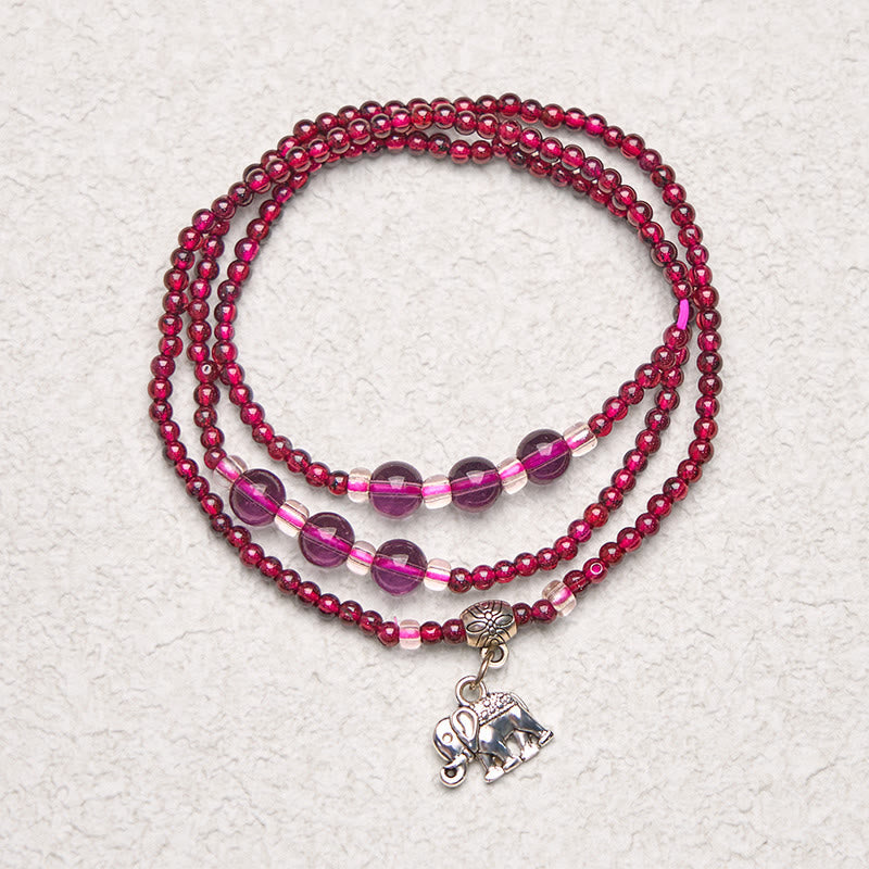 3mm Garnet Protection Bracelet with Elephant Abacus PiXiu Charm