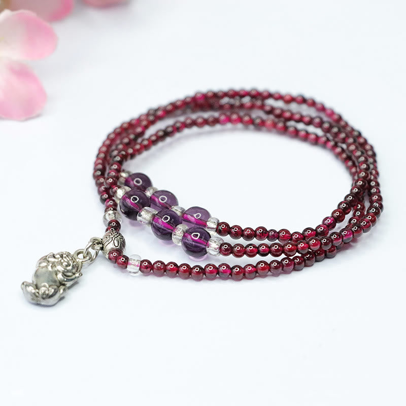 3mm Garnet Protection Bracelet with Elephant Abacus PiXiu Charm