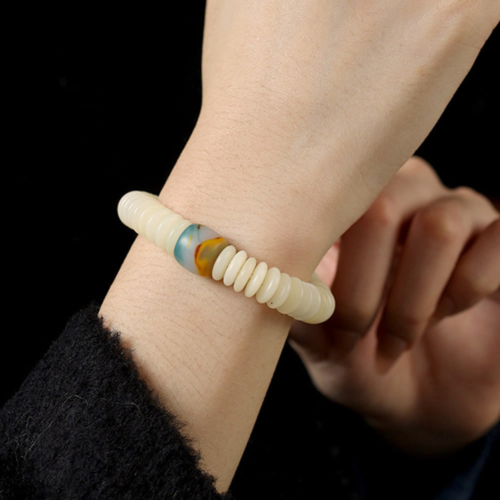 3x10mm White Bodhi Seed Wisdom Tassel Wrist Mala Bracelet