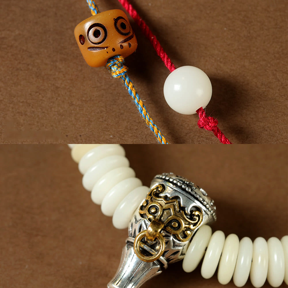 3x10mm White Bodhi Seed Wisdom Tassel Wrist Mala Bracelet