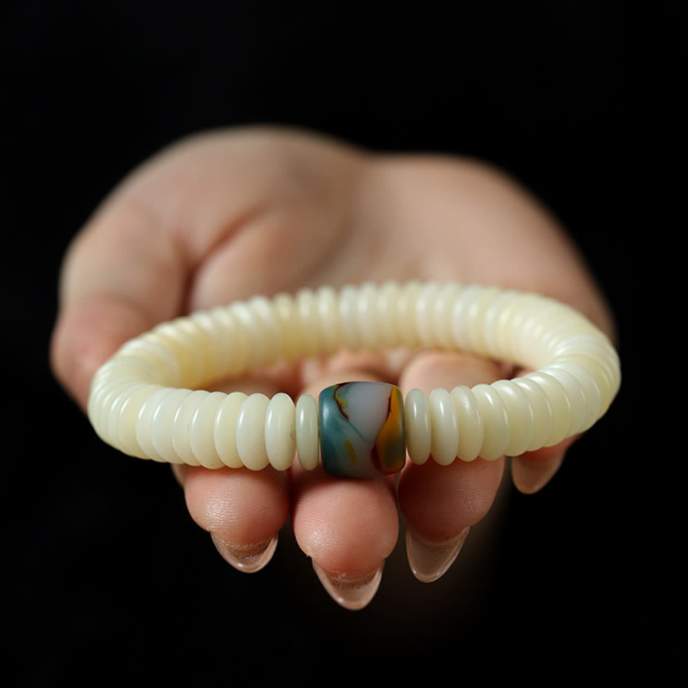 3x10mm White Bodhi Seed Wisdom Tassel Wrist Mala Bracelet
