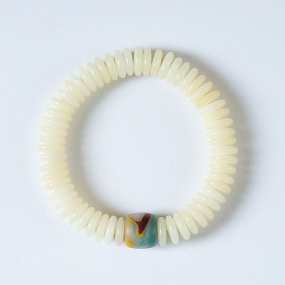 3x10mm White Bodhi Seed Wisdom Tassel Wrist Mala Bracelet