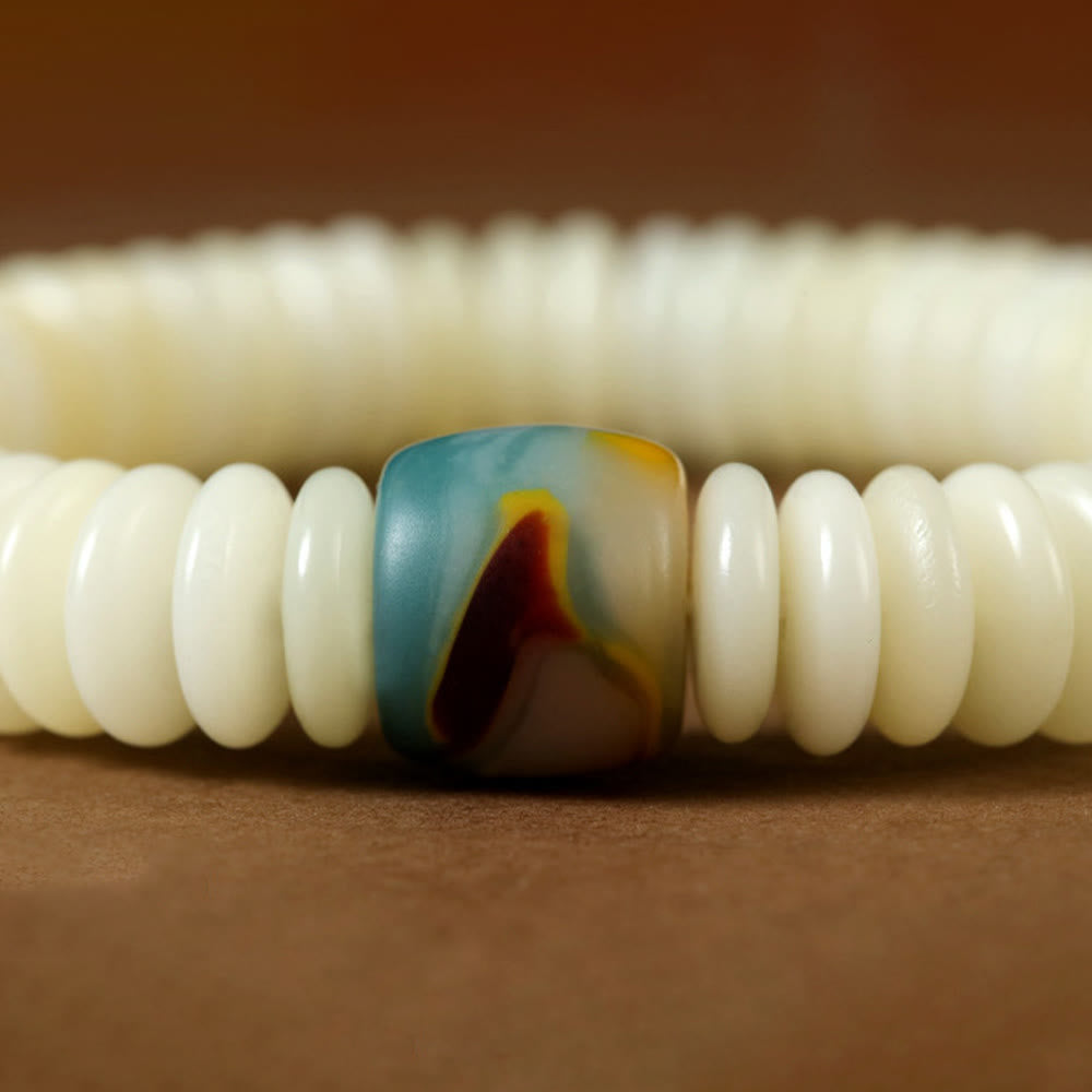 3x10mm White Bodhi Seed Wisdom Tassel Wrist Mala Bracelet