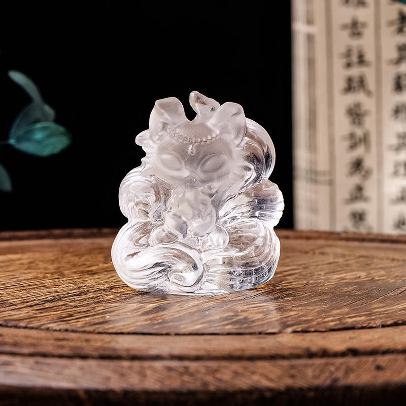 3x3.8cm White Crystal Nine Tailed Fox Carved Decor