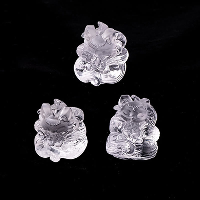 3x3.8cm White Crystal Nine Tailed Fox Carved Decor