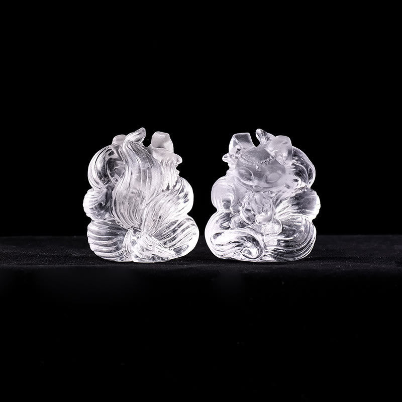 3x3.8cm White Crystal Nine Tailed Fox Carved Decor