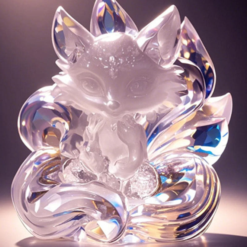 3x3.8cm White Crystal Nine Tailed Fox Carved Decor