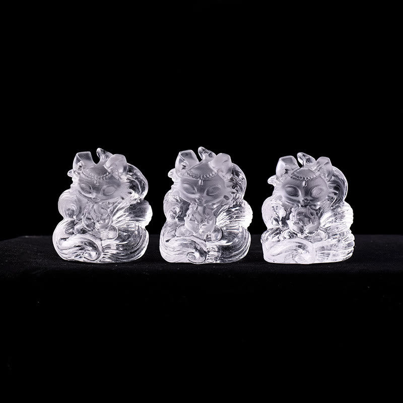 3x3.8cm White Crystal Nine Tailed Fox Carved Decor