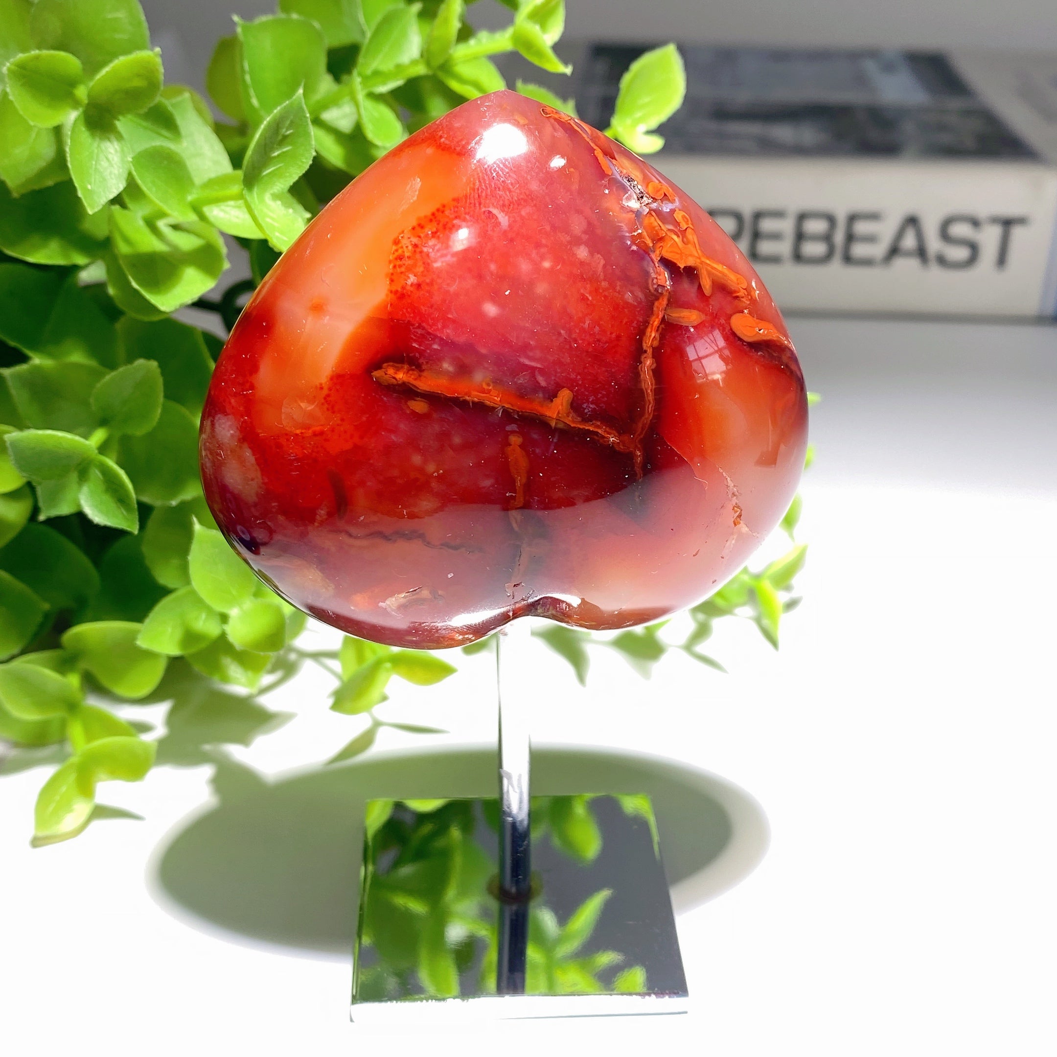 4.0 Inch Carnelian Polychrome Heart Crystal for Emotional Healing