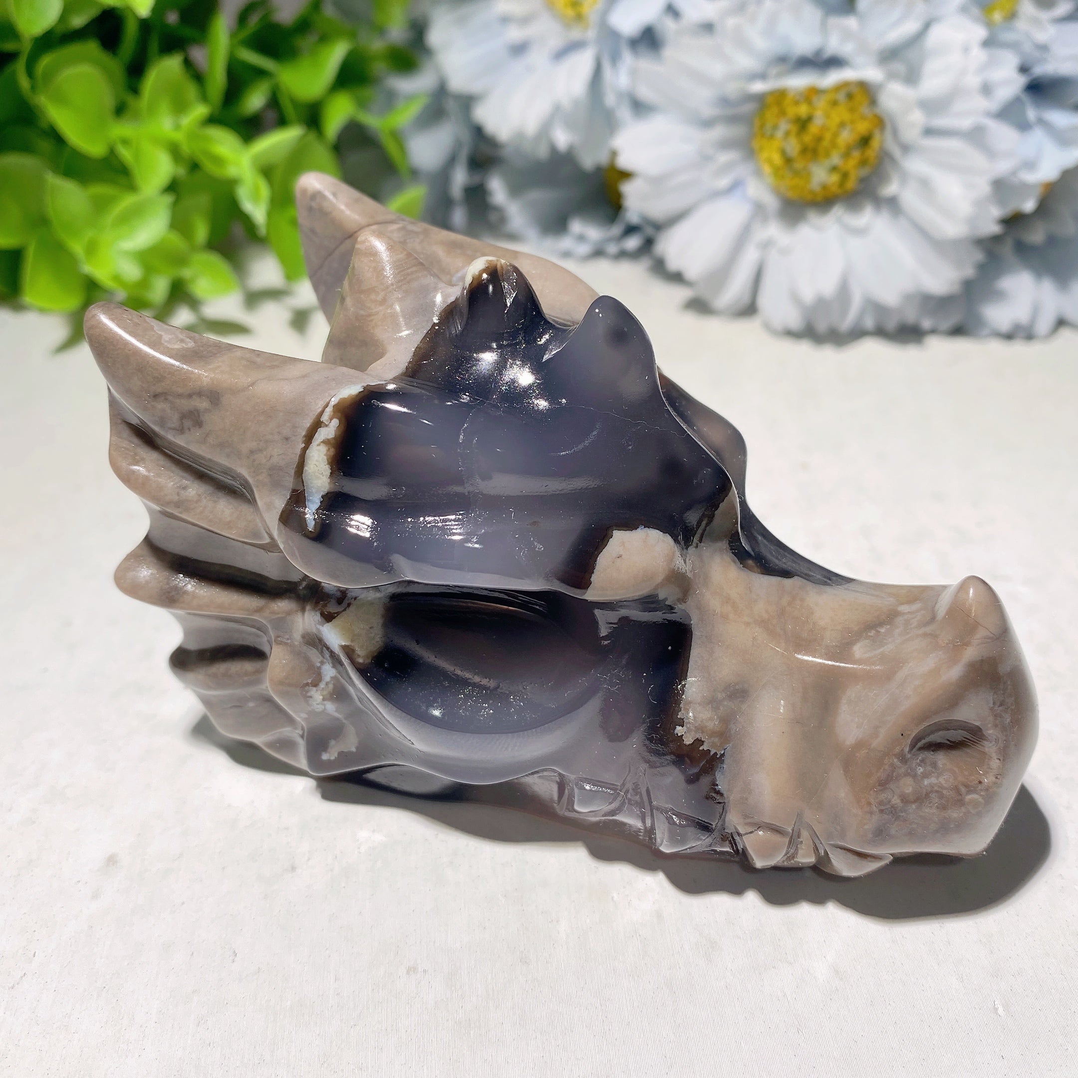 4.0 inch Volcano Agate Dragon Head Crystal Carving