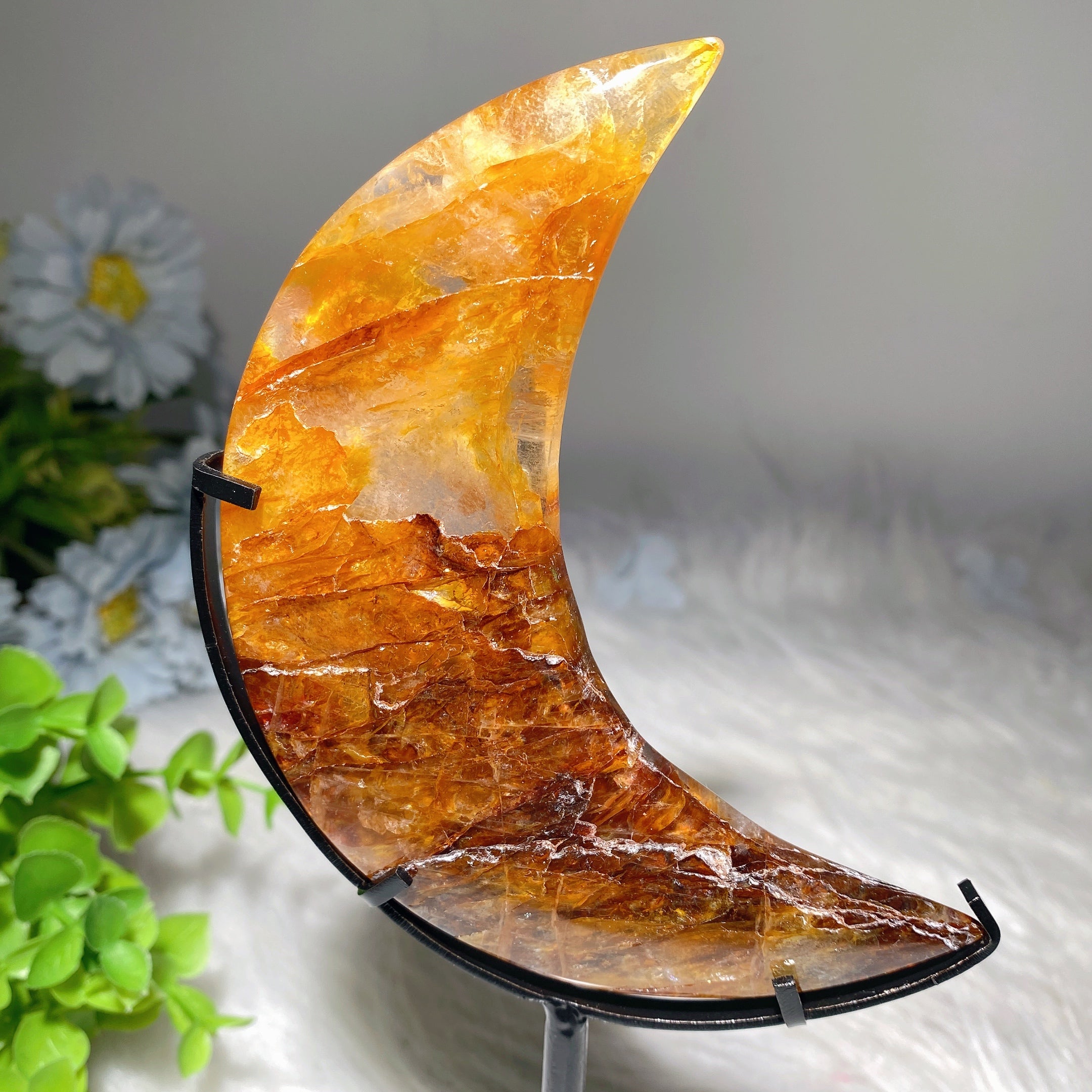 4.2-4.5 inch Golden Healer Moon Crystal Shape with Stand