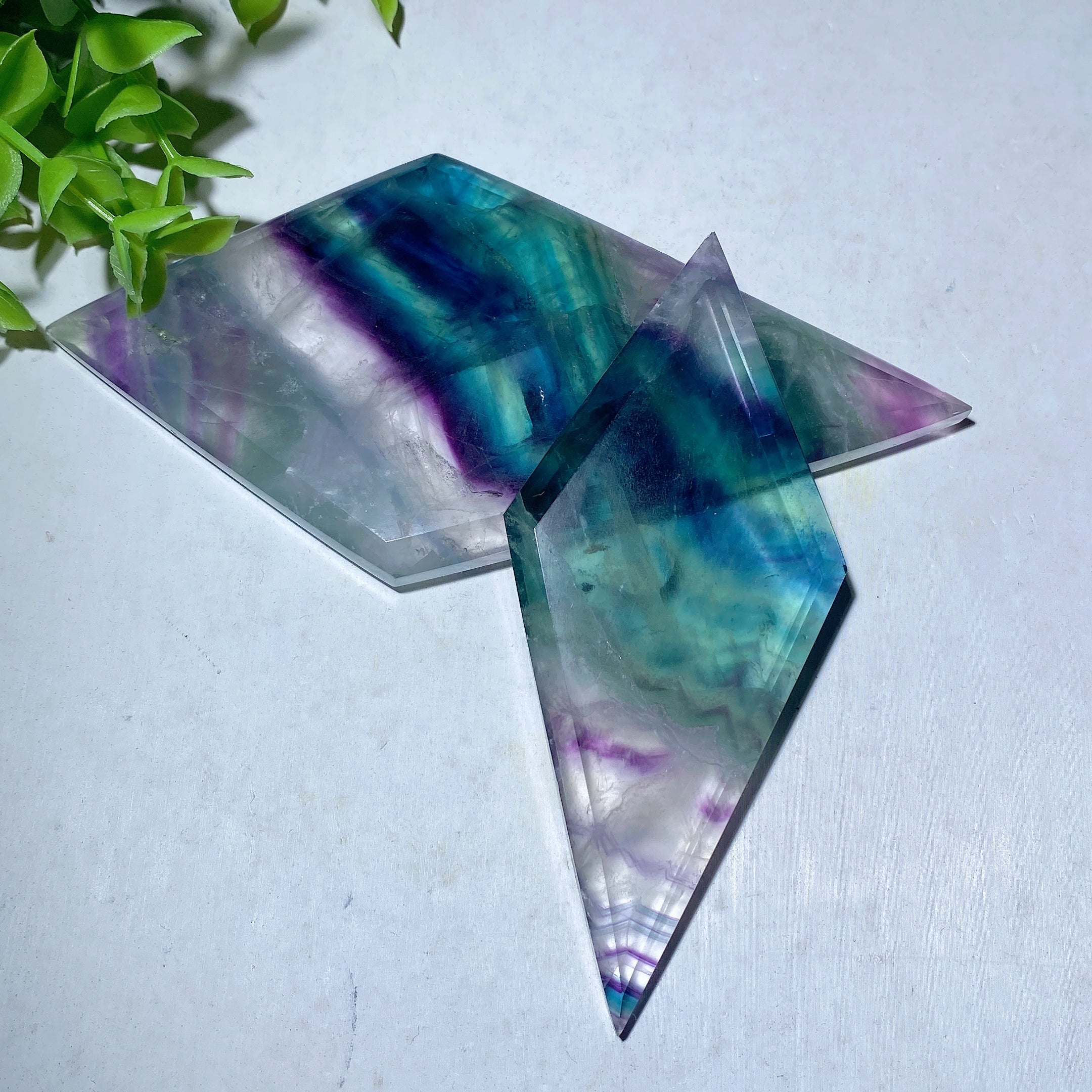 4.2-5.4 inch Rainbow Fluorite Rhombus Crystal Slabs