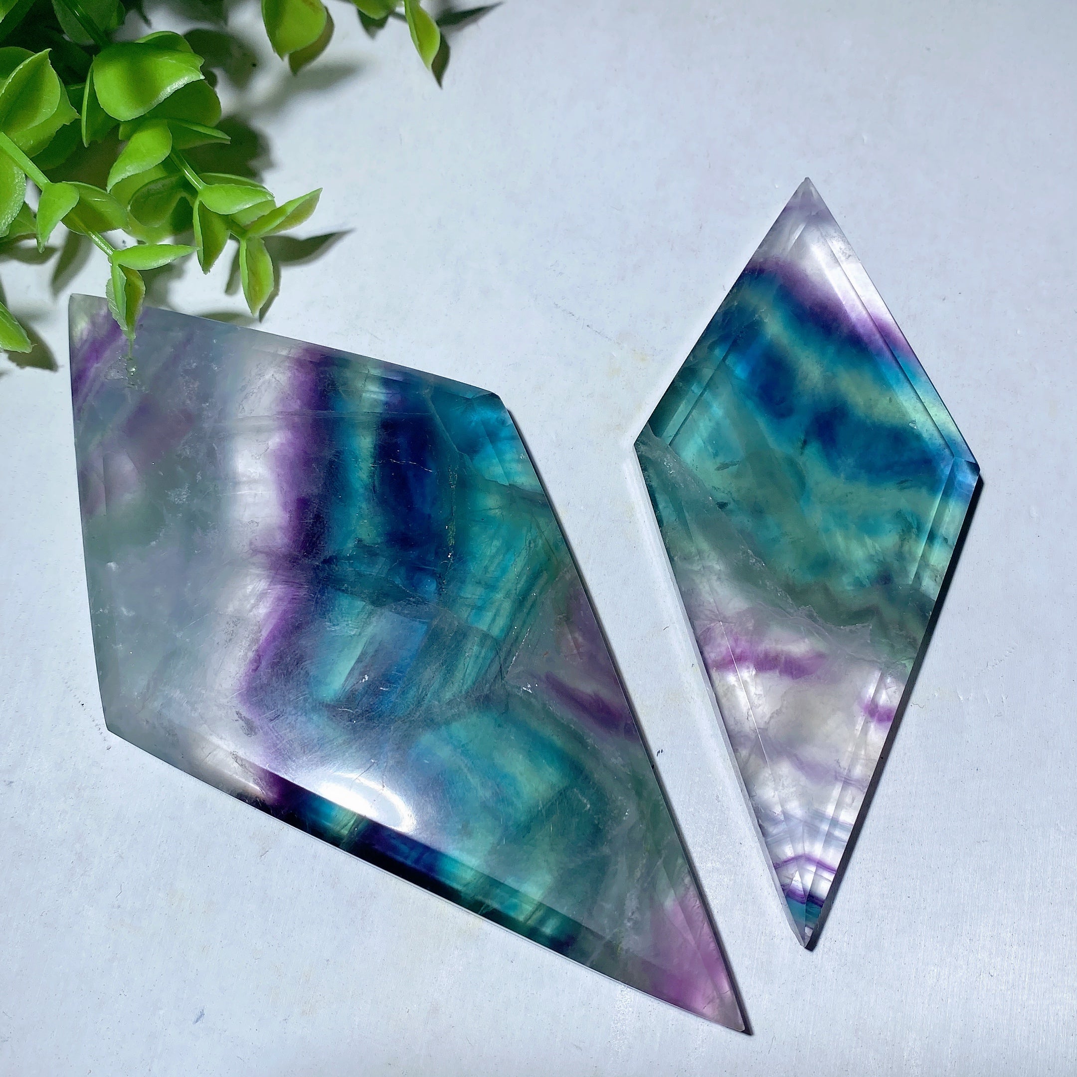 4.2-5.4 inch Rainbow Fluorite Rhombus Crystal Slabs