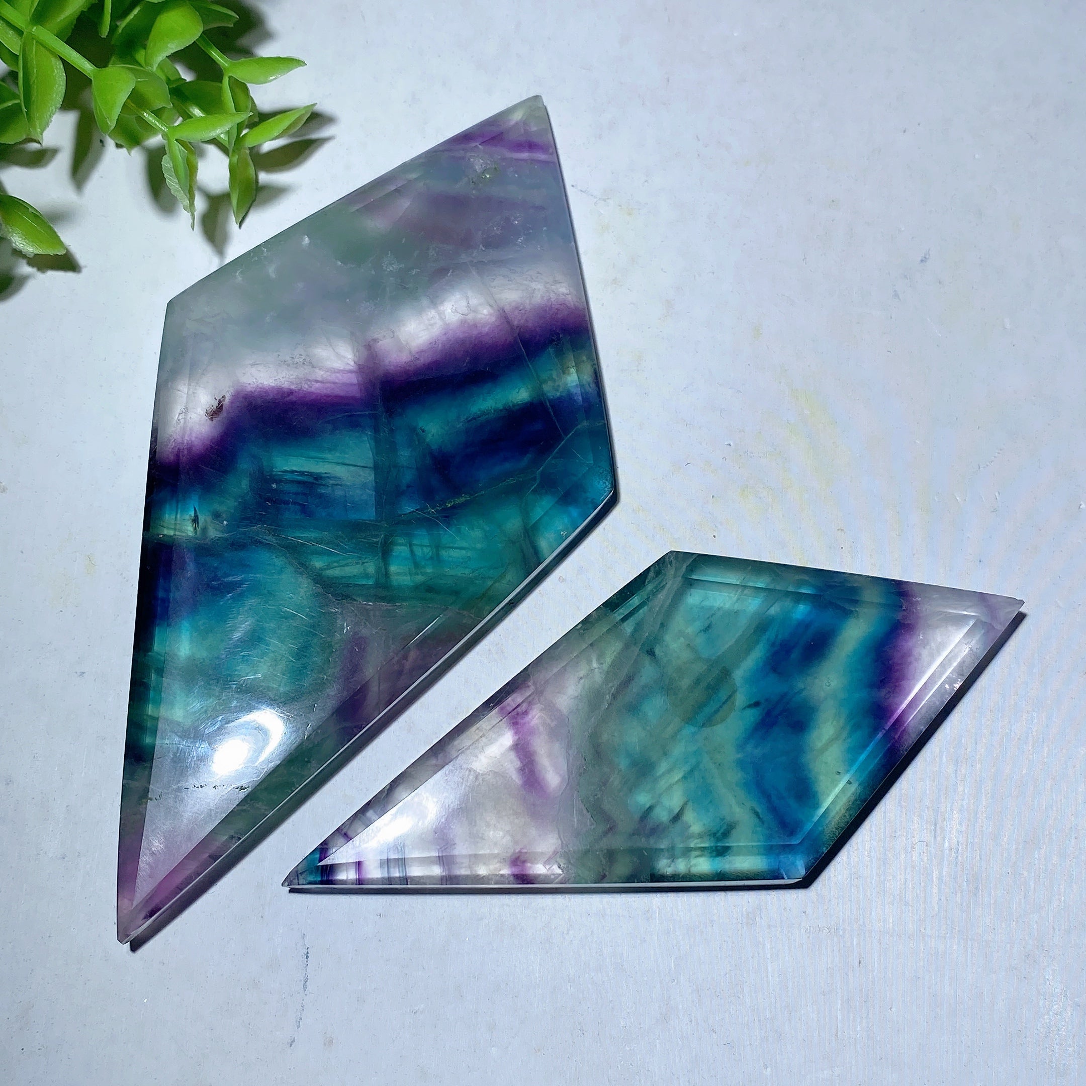 4.2-5.4 inch Rainbow Fluorite Rhombus Crystal Slabs