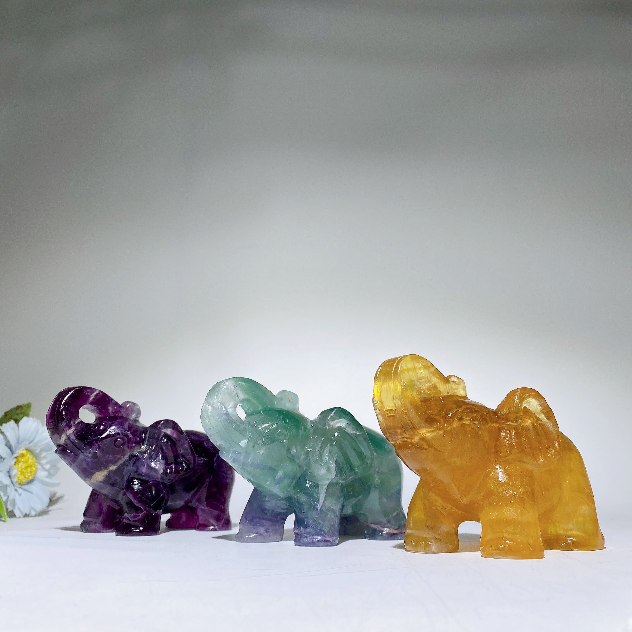 4.2-inch Fluorite Crystal Elephant Carving for Healing