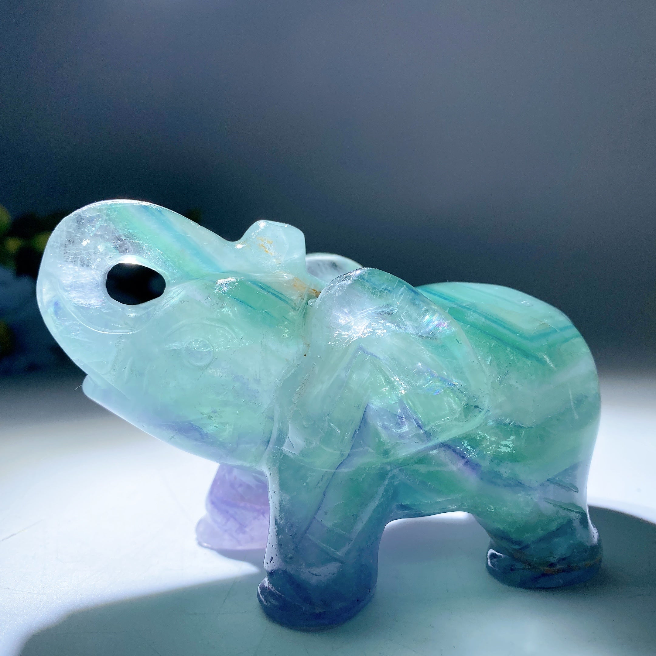 4.2-inch Fluorite Crystal Elephant Carving for Healing