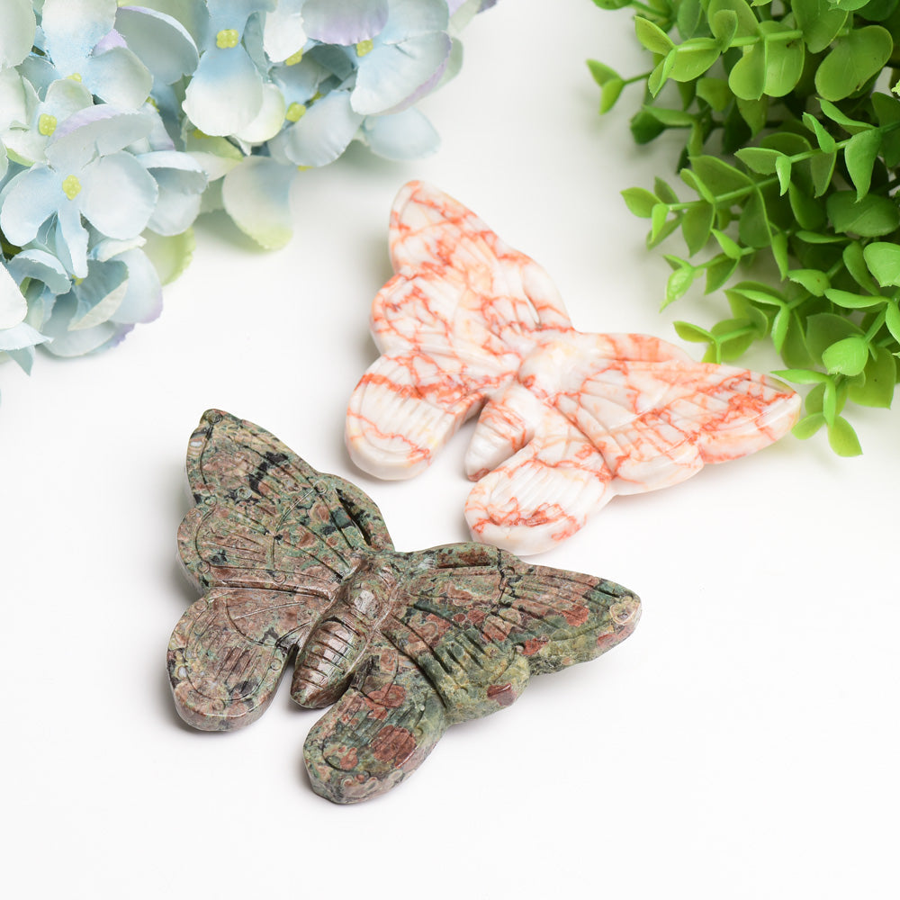 4.4-inch Red Line & Rainforest Jasper Butterfly Carving