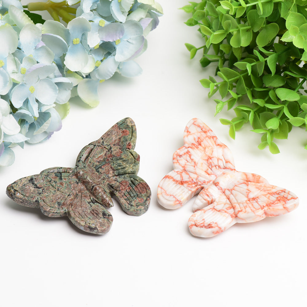 4.4-inch Red Line & Rainforest Jasper Butterfly Carving
