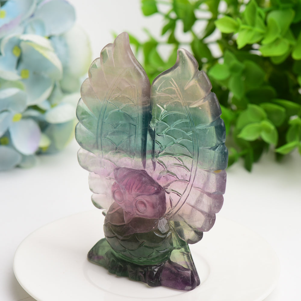 4.4" Rainbow Fluorite Hand-Carved Crystal Owl Figurine