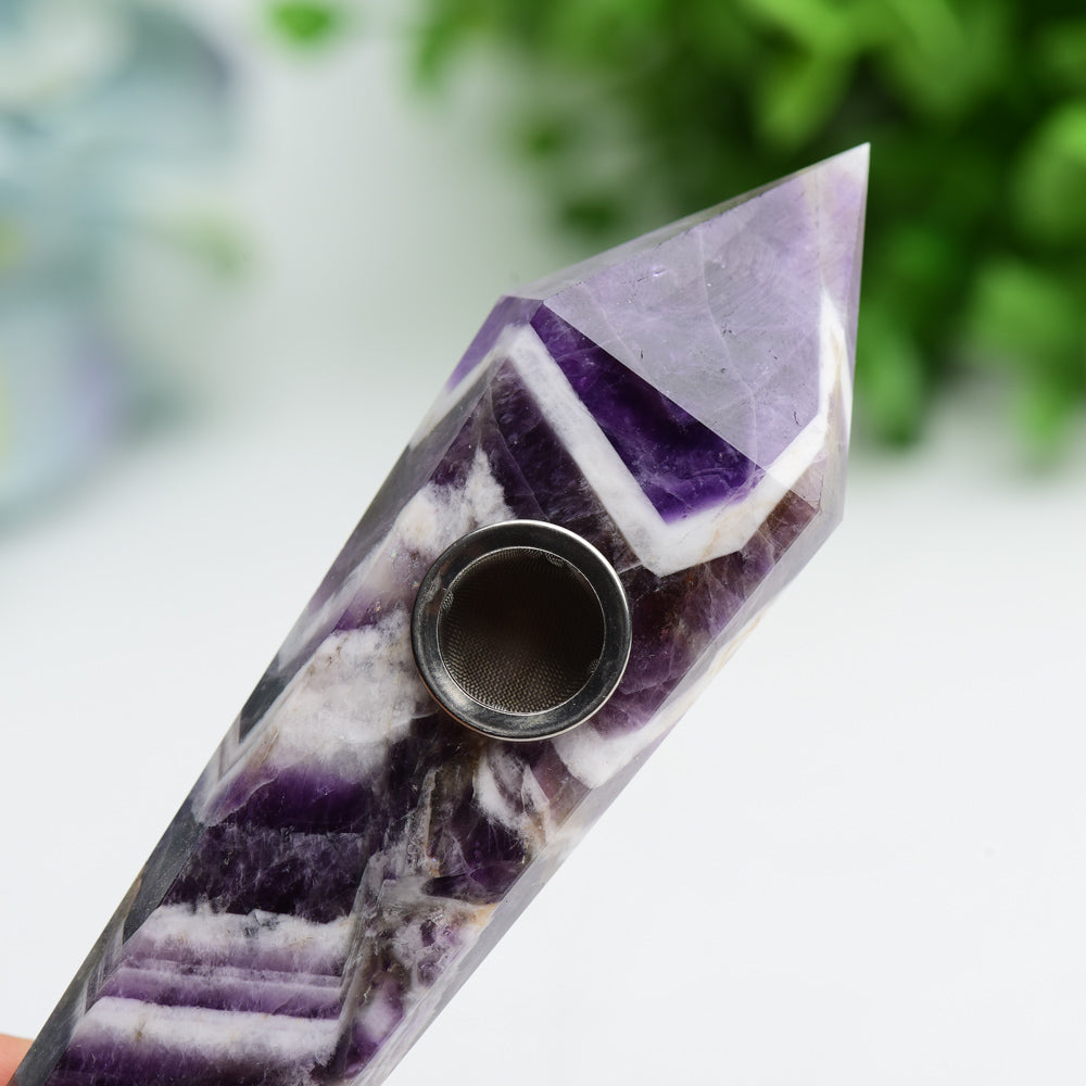 4.4in Amethyst Crystal Healing Smoking Pipe with Filter