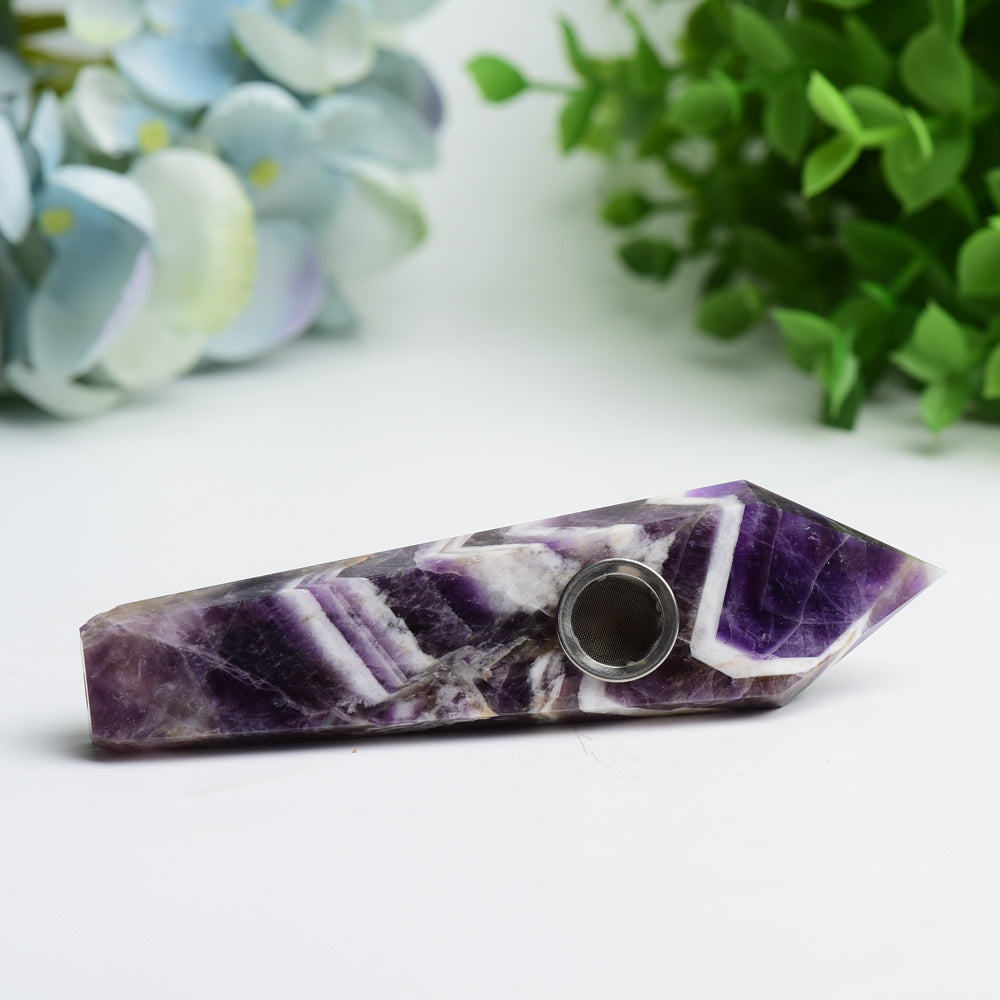 4.4in Amethyst Crystal Healing Smoking Pipe with Filter