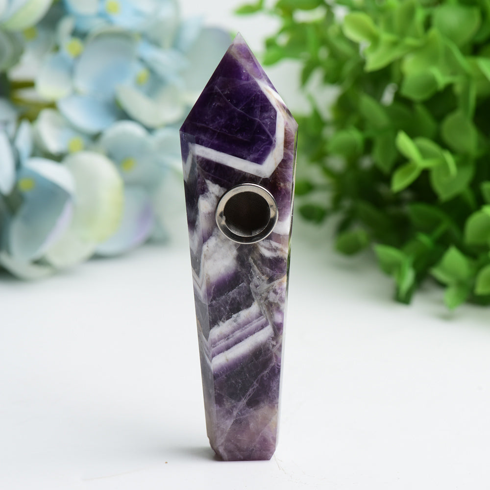 4.4in Amethyst Crystal Healing Smoking Pipe with Filter