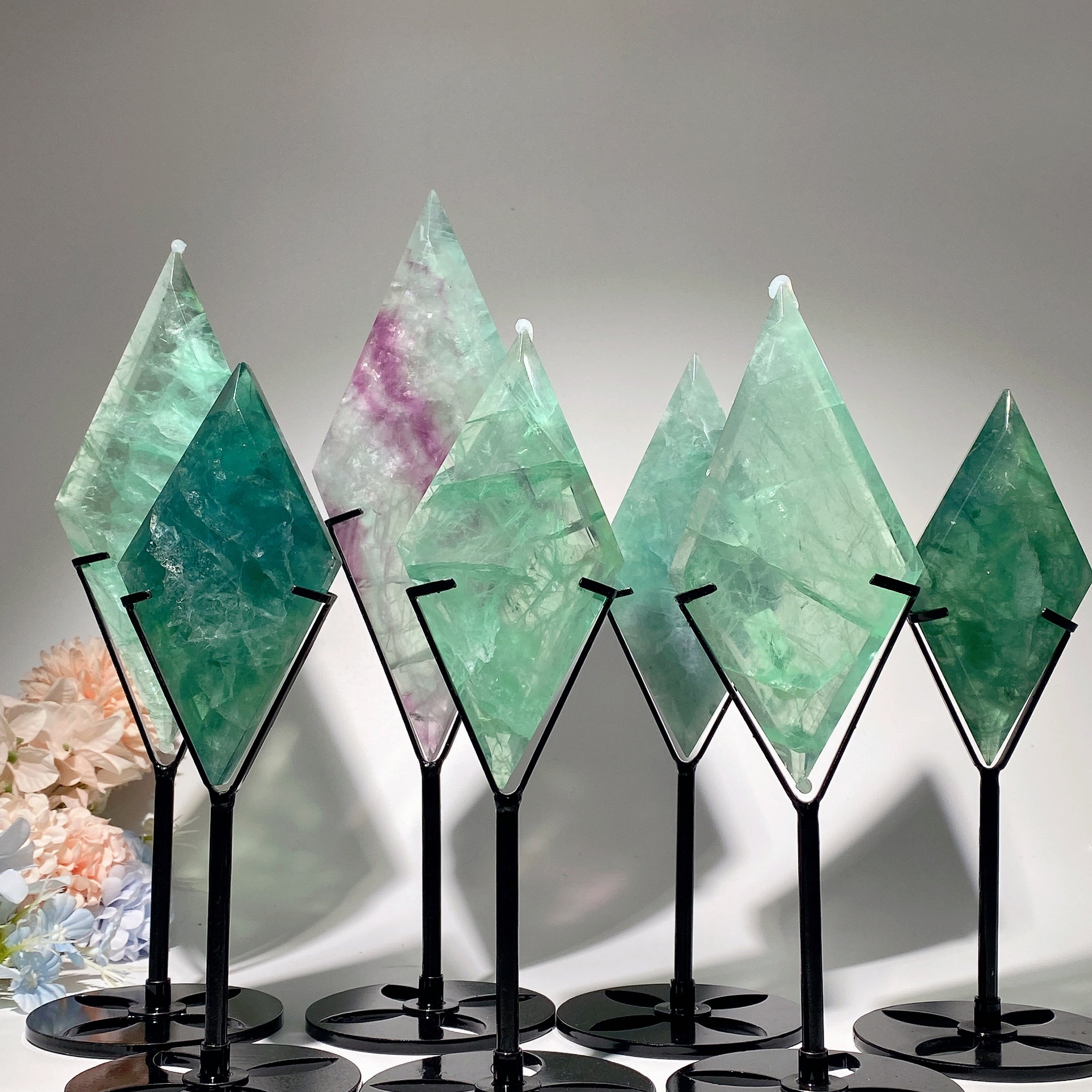 4-5.5 inch Polished Fluorite Rhombus Crystal Display Slab for Healing