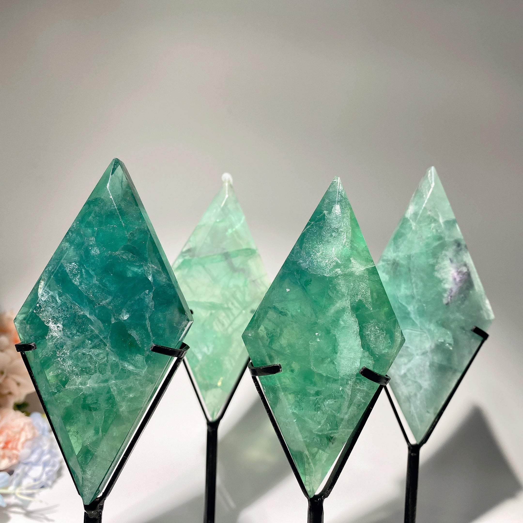4-5.5 inch Polished Fluorite Rhombus Crystal Display Slab for Healing