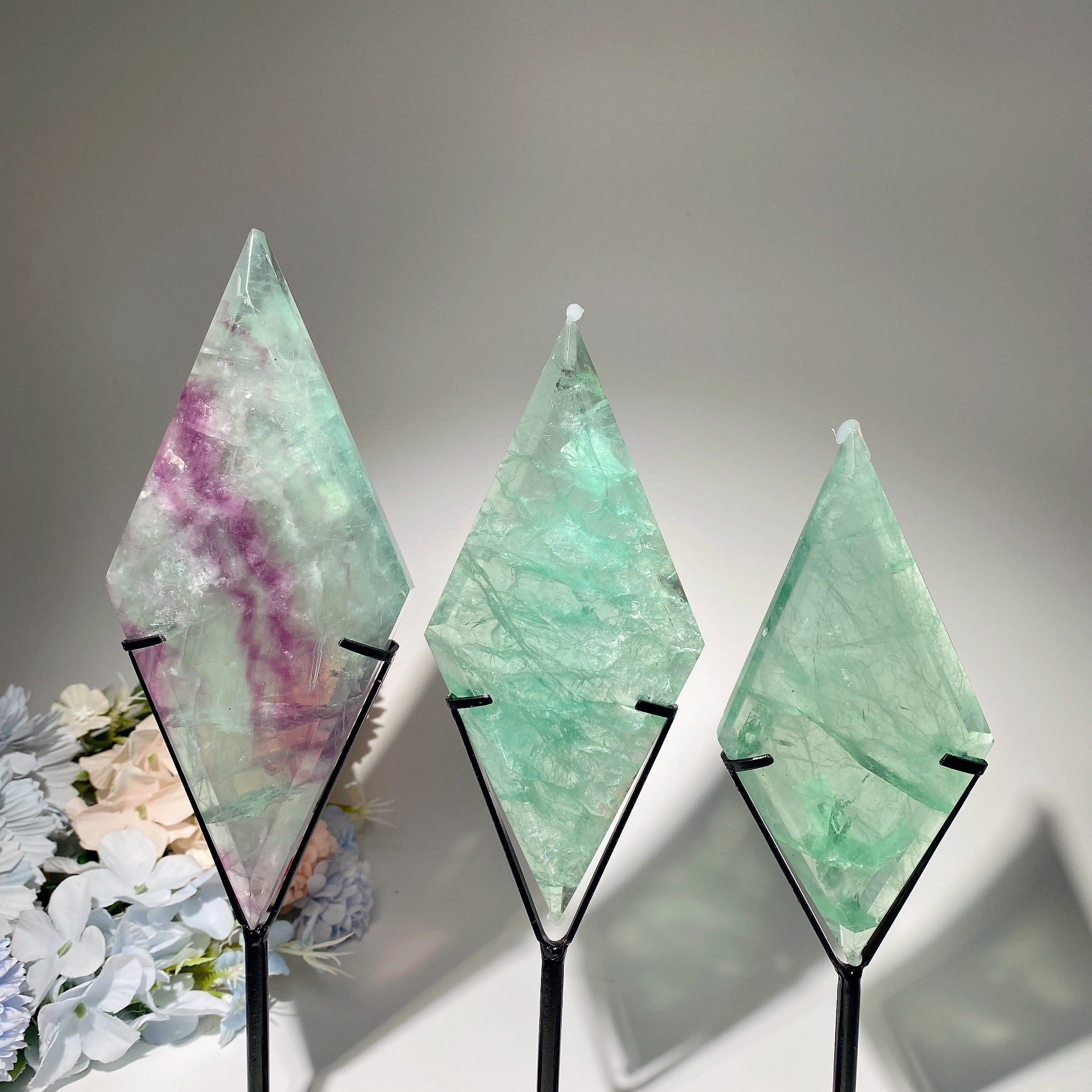 4-5.5 inch Polished Fluorite Rhombus Crystal Display Slab for Healing