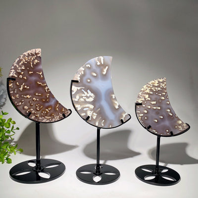 4-5.5 Inch Tree Agate Moon Crystal Carving with Stand