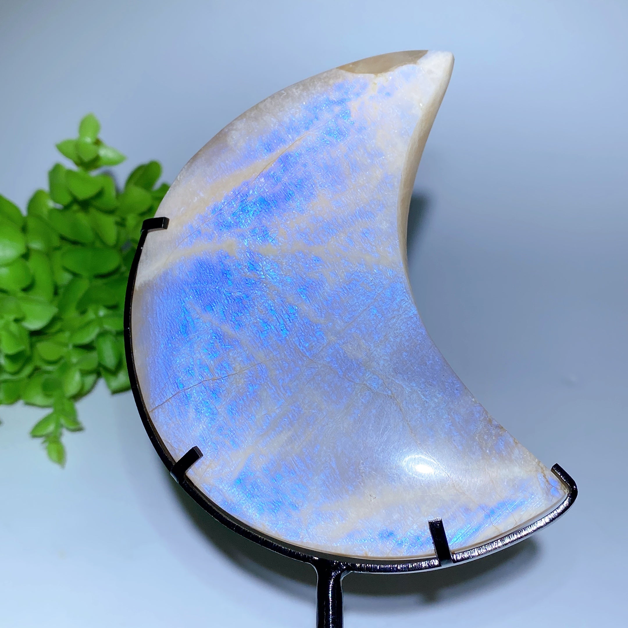 4-5 Inch Blue Flash Moon Crystal Carving for Healing