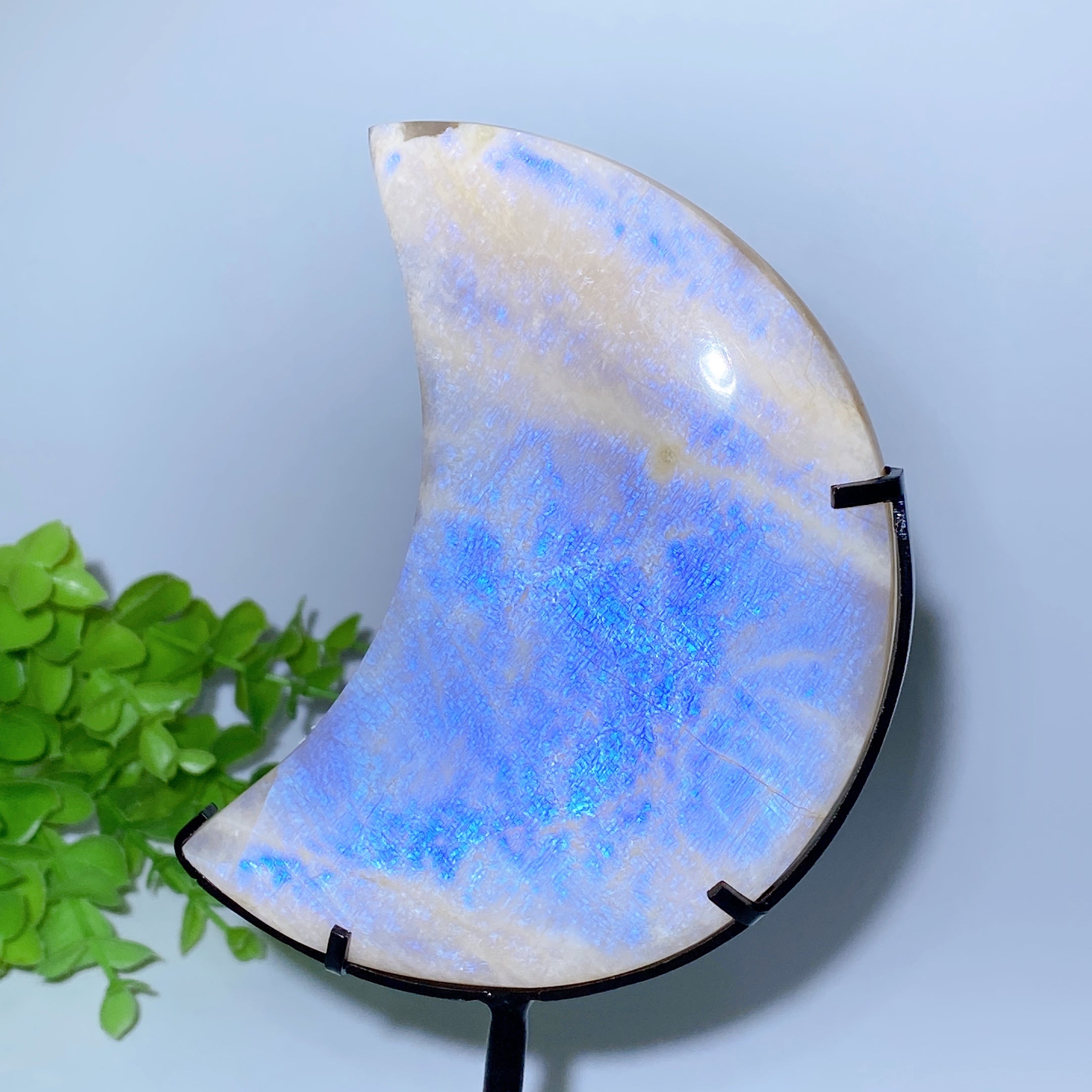 4-5 Inch Blue Flash Moon Crystal Carving for Healing