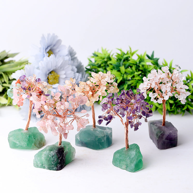 4.5 inch Crystal Tree with Raw Fluorite Base - Healing Decor