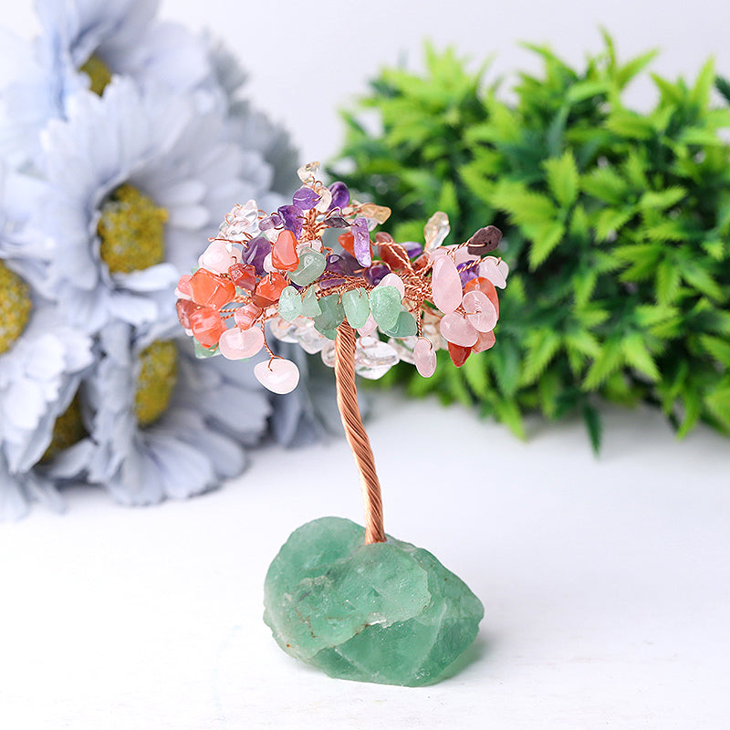 4.5 inch Crystal Tree with Raw Fluorite Base - Healing Decor