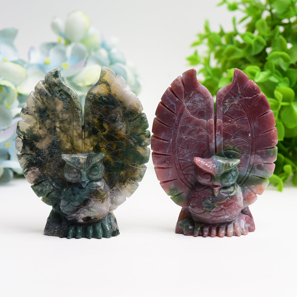 4.5" Ocean Jasper & Moss Agate Healing Owl Carving