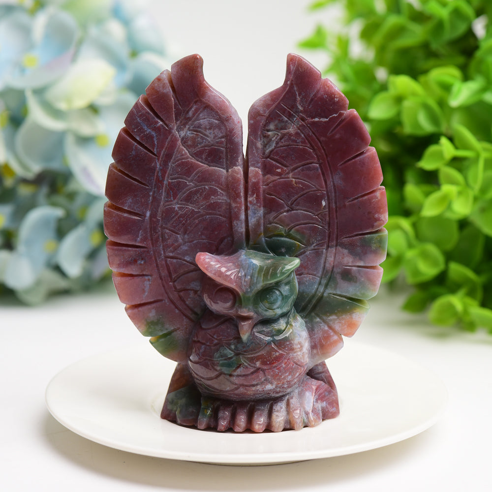 4.5" Ocean Jasper & Moss Agate Healing Owl Carving