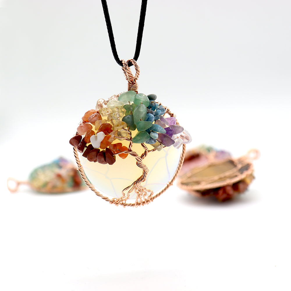 4.5cm Tree of Life Pendant with Chakra Quartz Chips