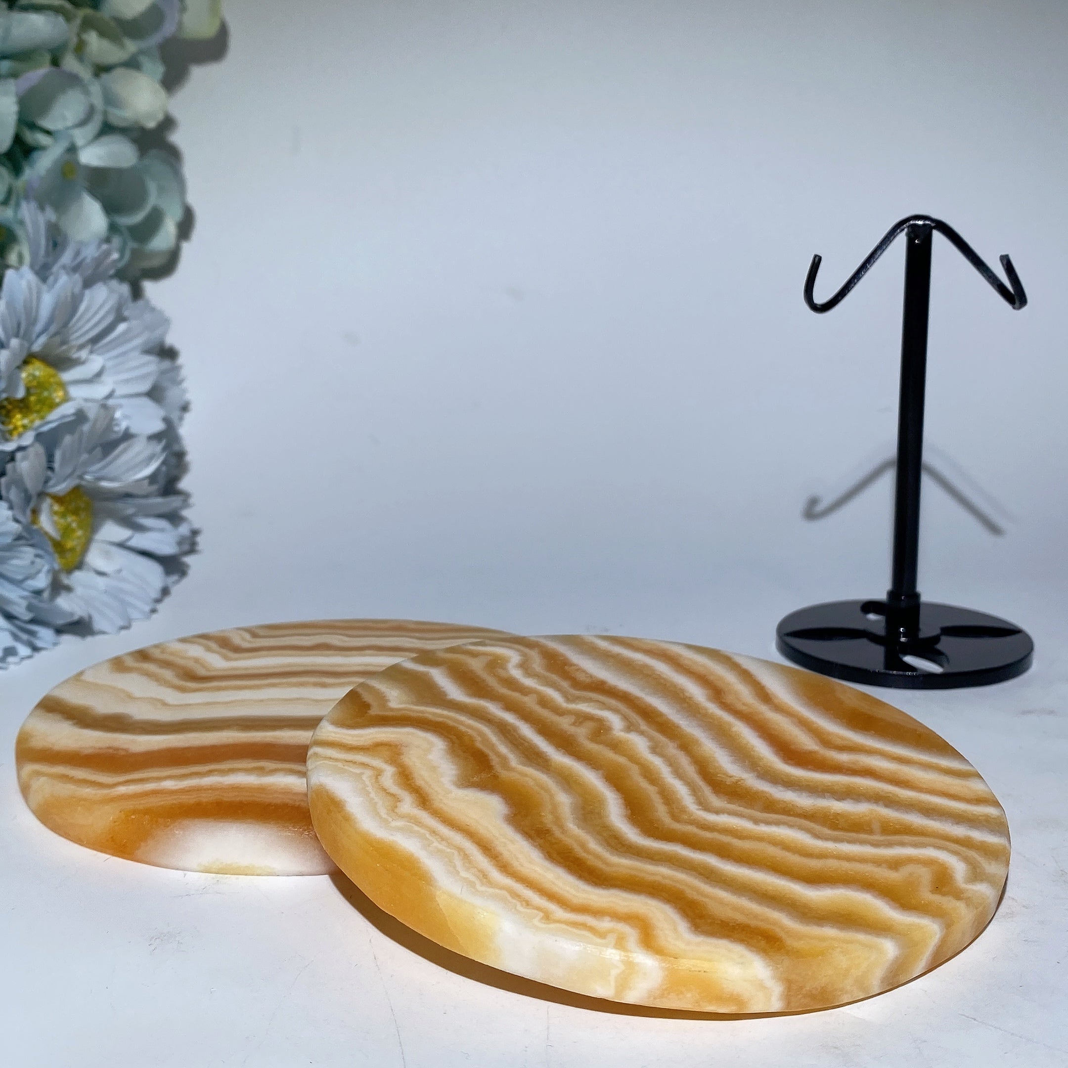 4.6 inch Banded Orange Calcite Plate for Healing & Display