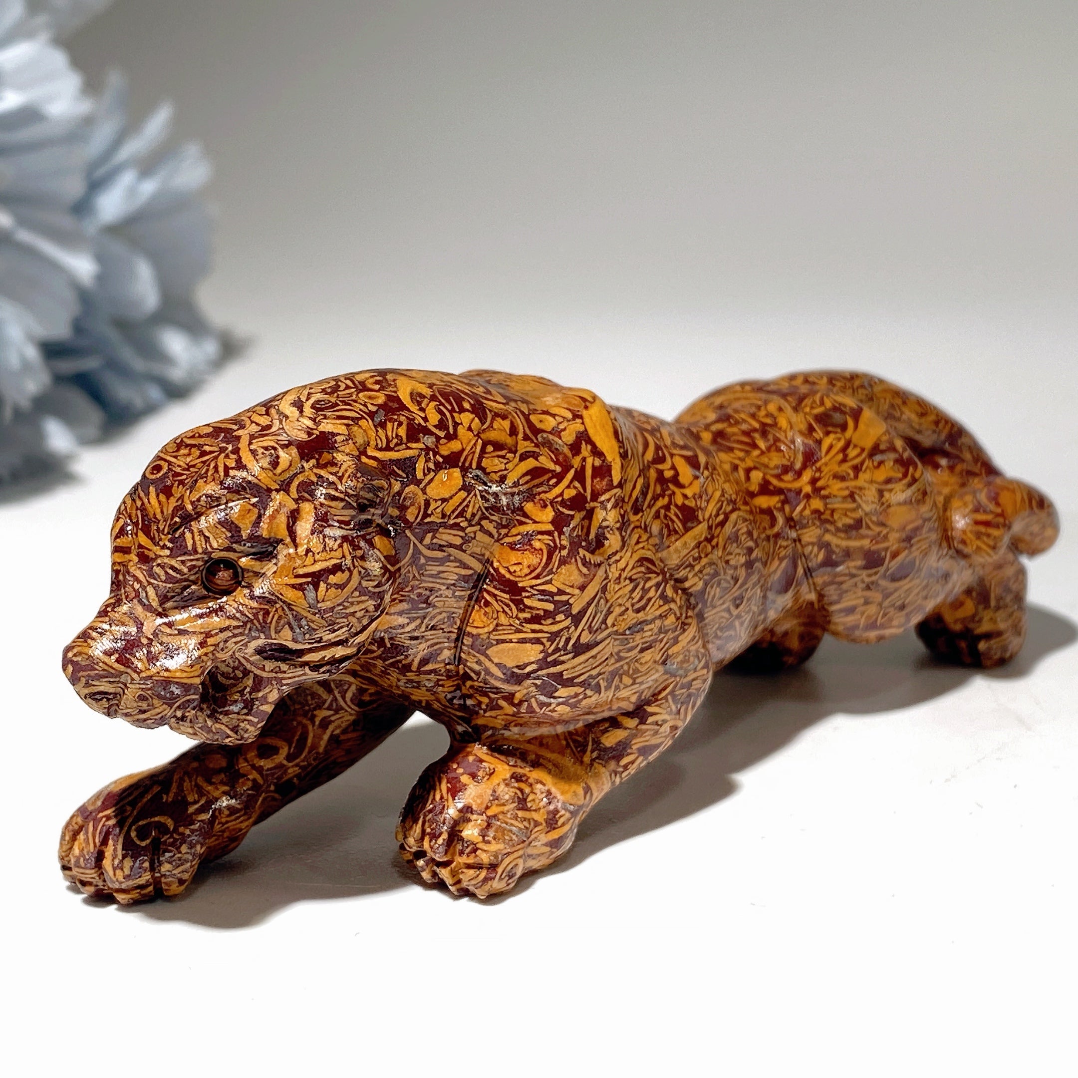 4.6 Inch Mixed Crystal Leopard Carving Figurine for Healing