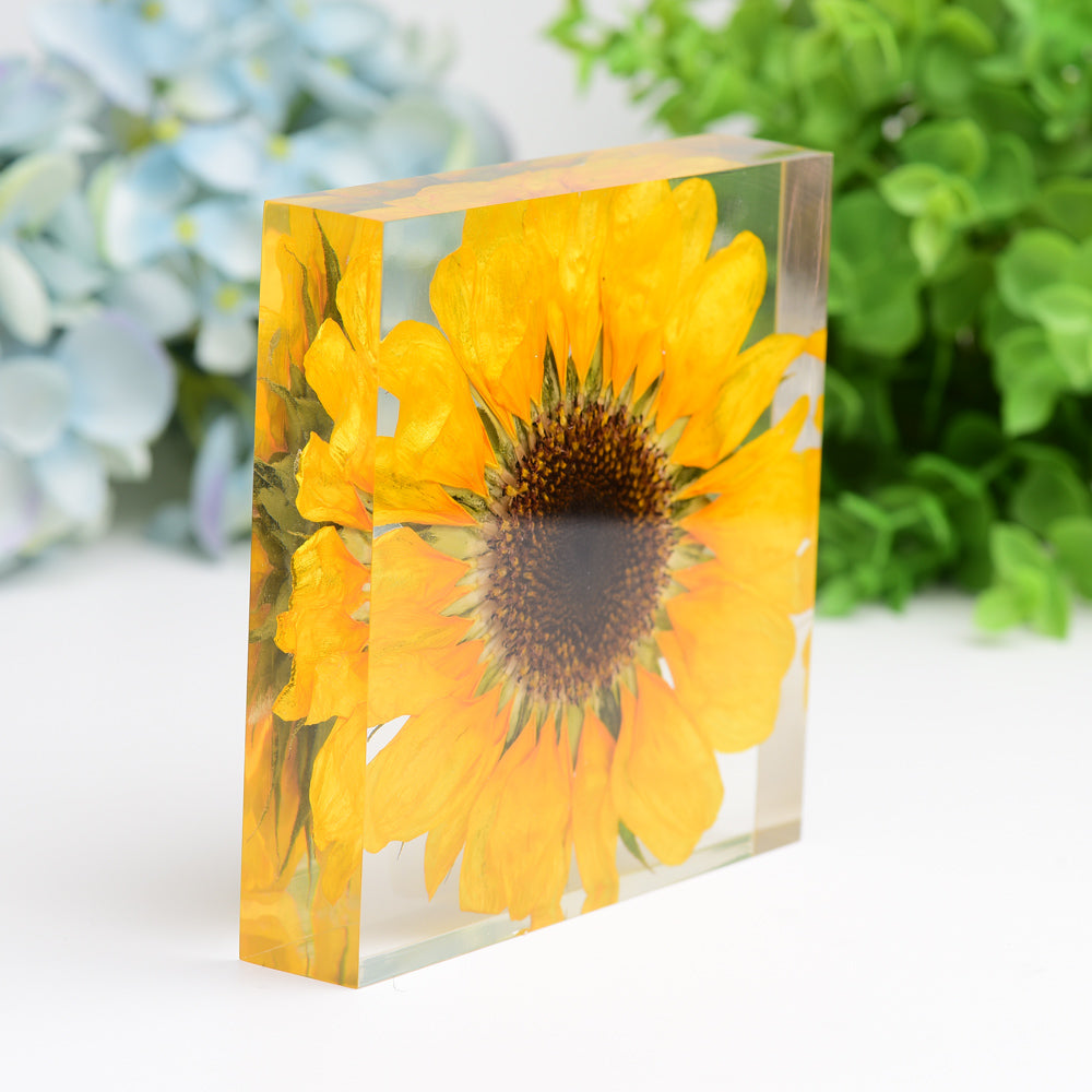 4.6-inch Resin Square with Sunflower - Spiritual Home Accent