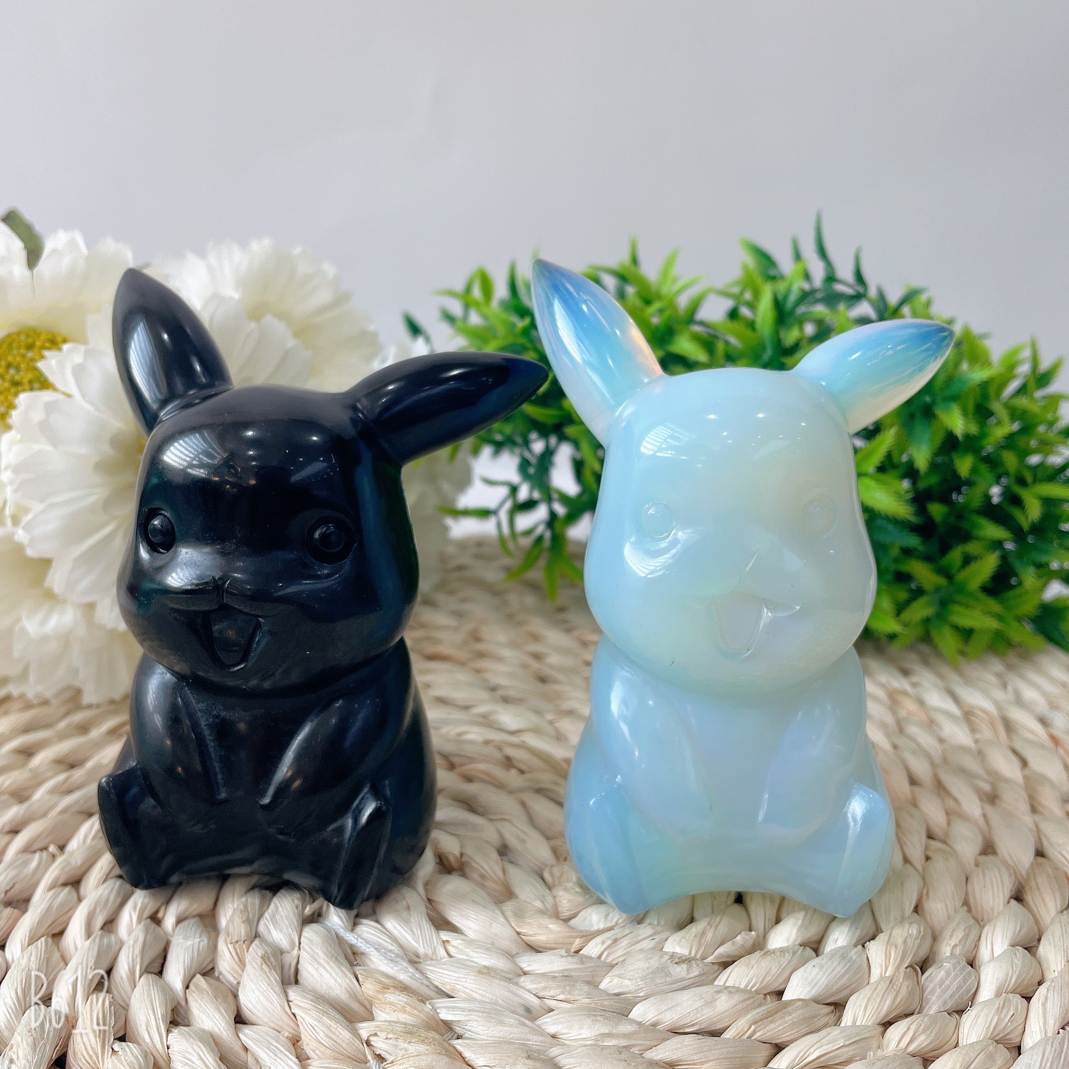 4.7 inch Pikachu Crystal Figurine Carving in Obsidian & Opalite