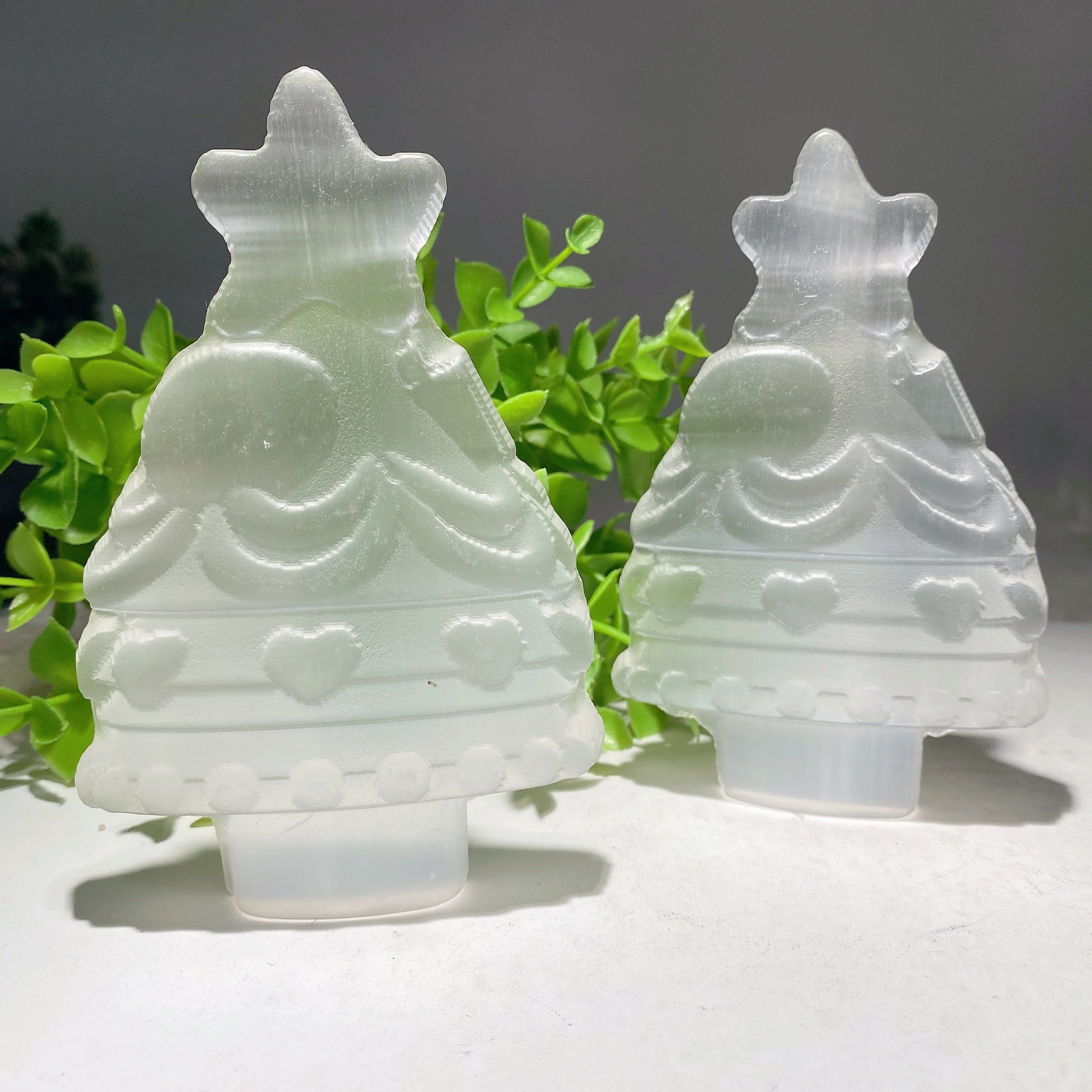 4.7 Inch Selenite Crystal Christmas Tree Carving