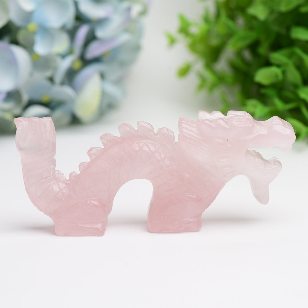 4.7in Dragon Crystal Animal Carving in Rose Quartz & Amethyst