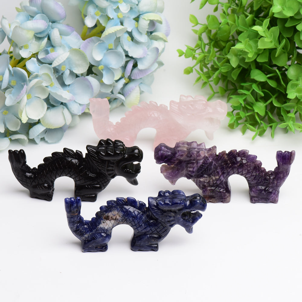 4.7in Dragon Crystal Animal Carving in Rose Quartz & Amethyst