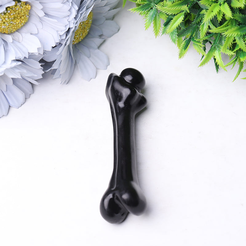 4 inch Black Obsidian Crystal Bone Carving Figurine